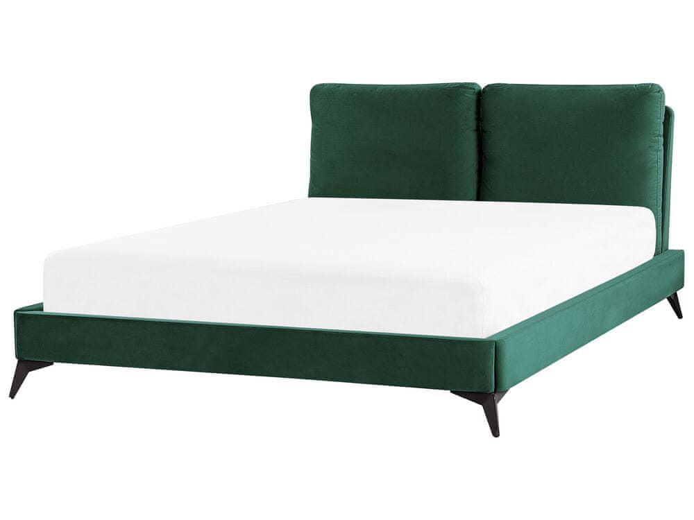 Beliani Zamatová posteľ 160 x 200 cm zelená MELLE